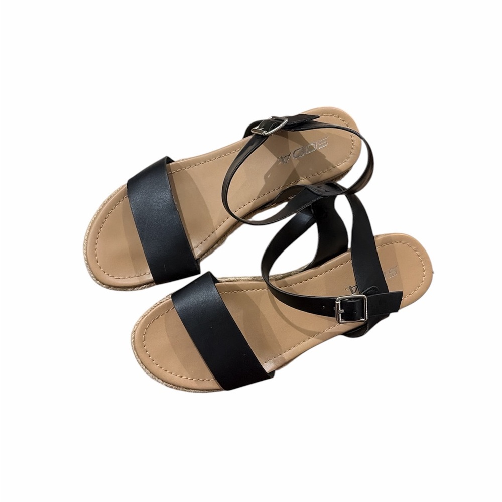 Soda Black Espadrille Sandals - Platform Ankle Strap Casual